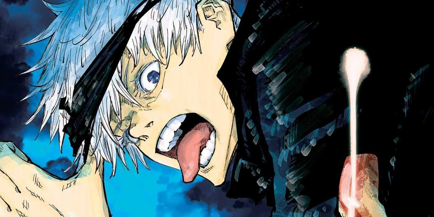 Satoru Gojo crudely sticks out his tongue on Jujutsu Kaisen manga cover