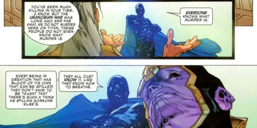 Comic panel of Kronos talking about Thanos
