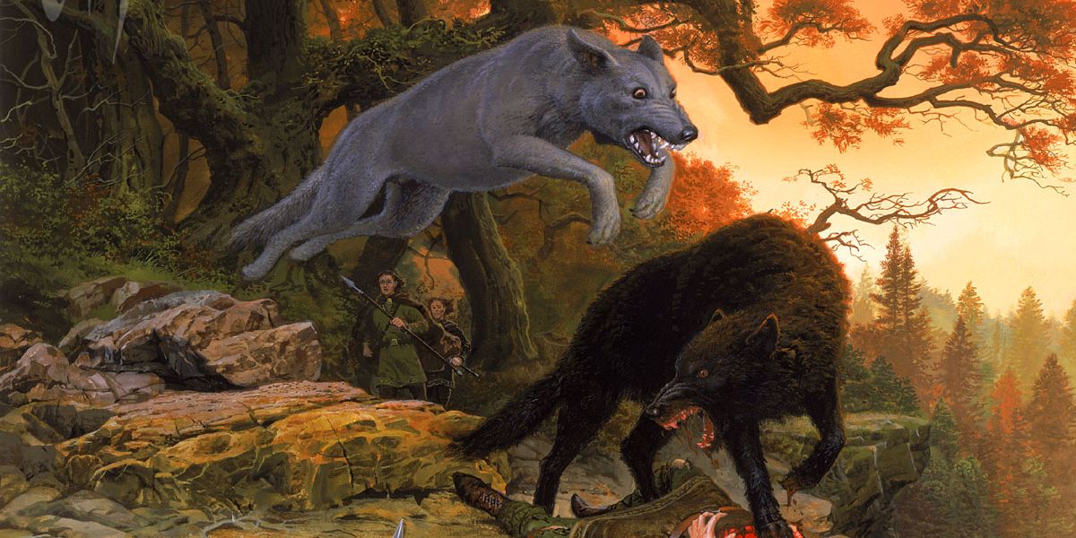 Ted Naismith Illustration of Huan the Wolfhound from The Silmarillion