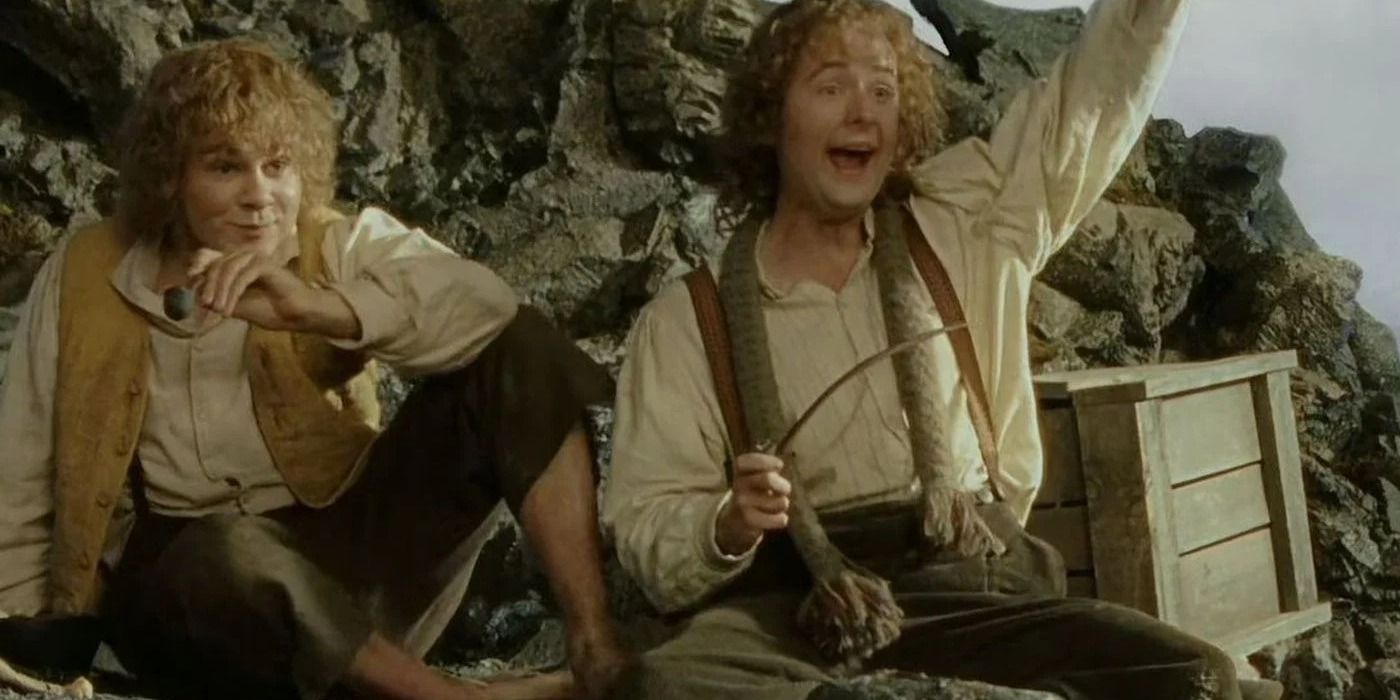 Merry and Pippin smoking pipe-weed in Isengard in The Lord of the Rings