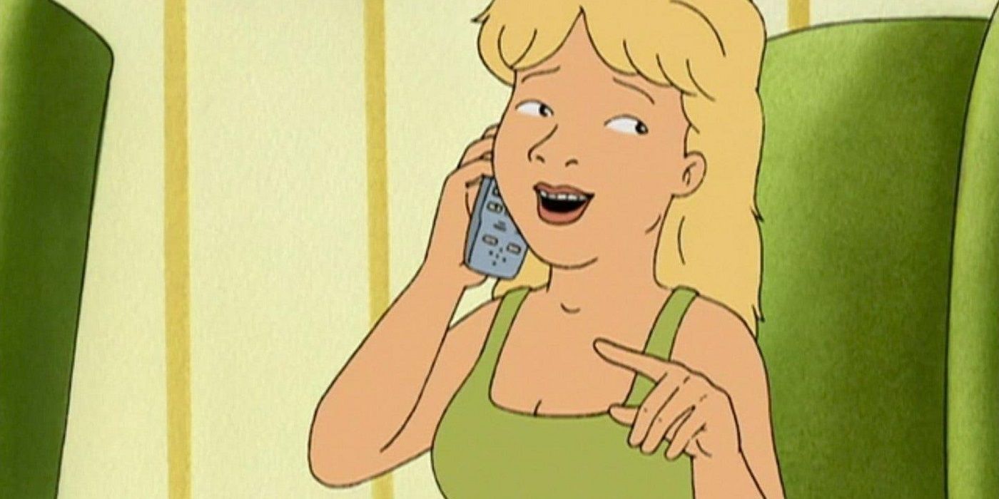 King of the Hill's Luanne smiling while having a conversation on the phone