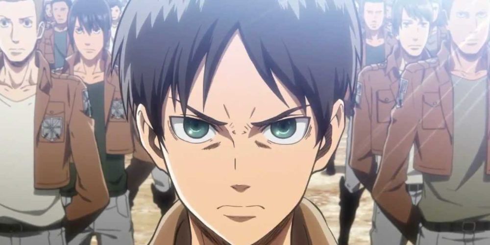 An angry Eren Jaeger stares in front of him while he is training as part of the 104th Cadet Corps in One Piece
