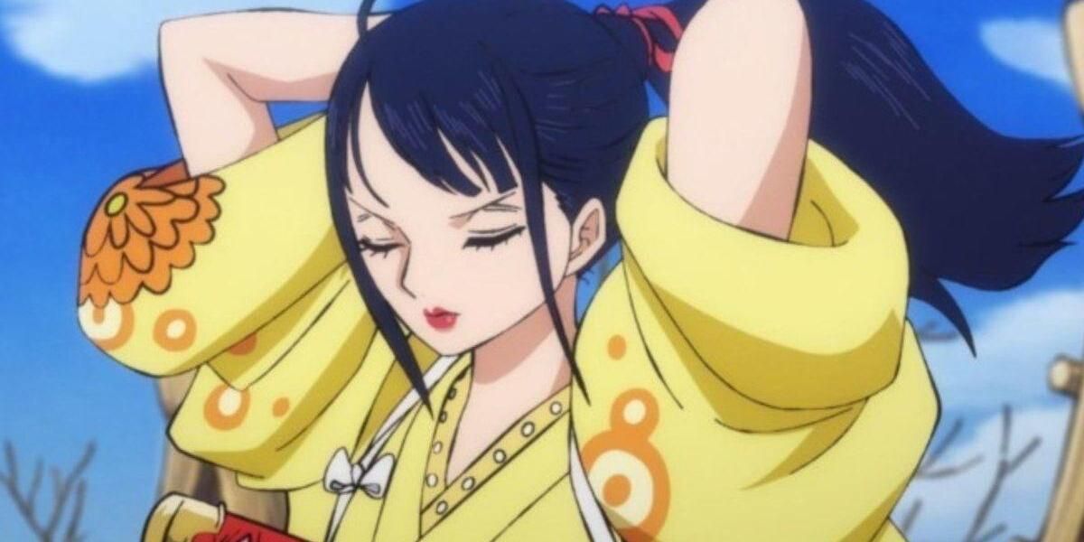 One Piece Kiku Puts Her Hair Up In A Ponytail