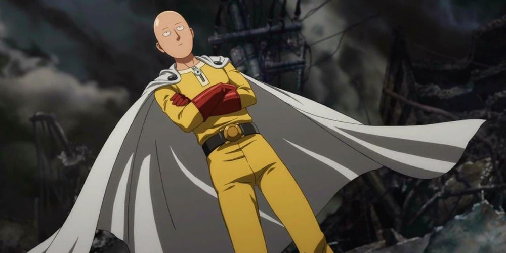 Saitama from One-Punch Man with his arms folded.