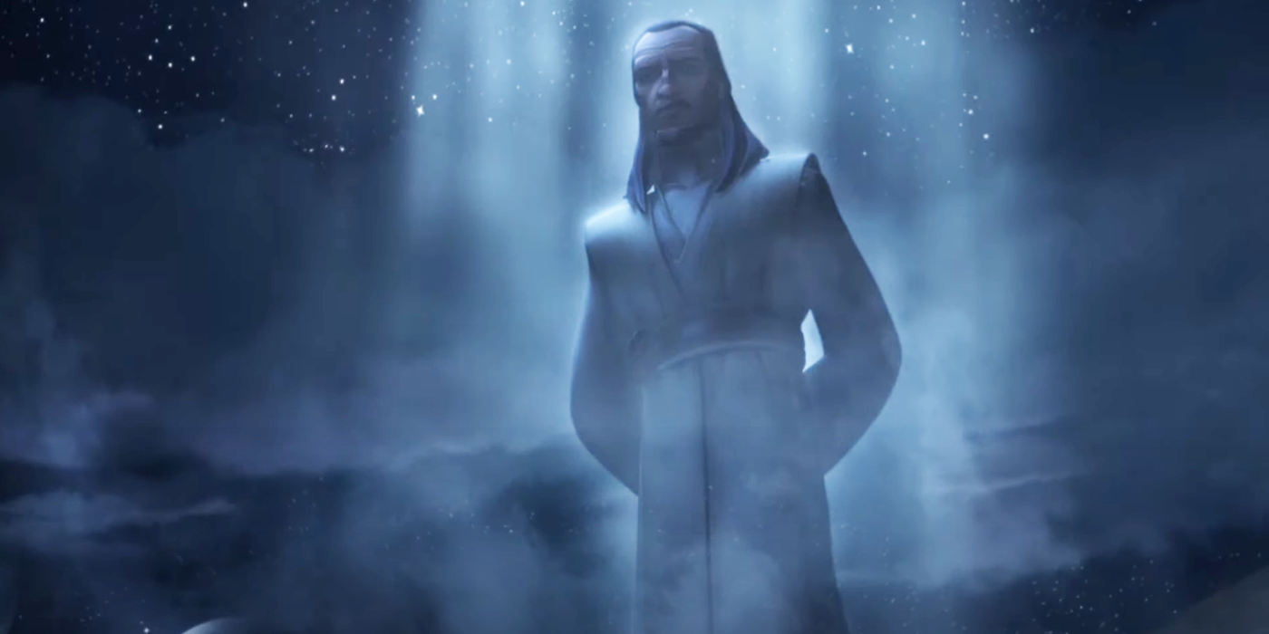 Qui-Gon Jinn under the moonlight standing against the night sky