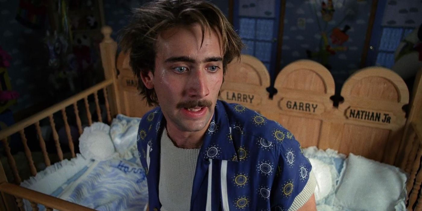 Nicolas Cage's Raising Arizona character stands by a cradle