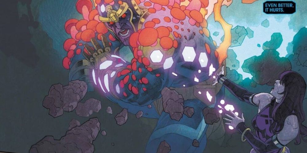 Sersi transmutes Thanos into fungi