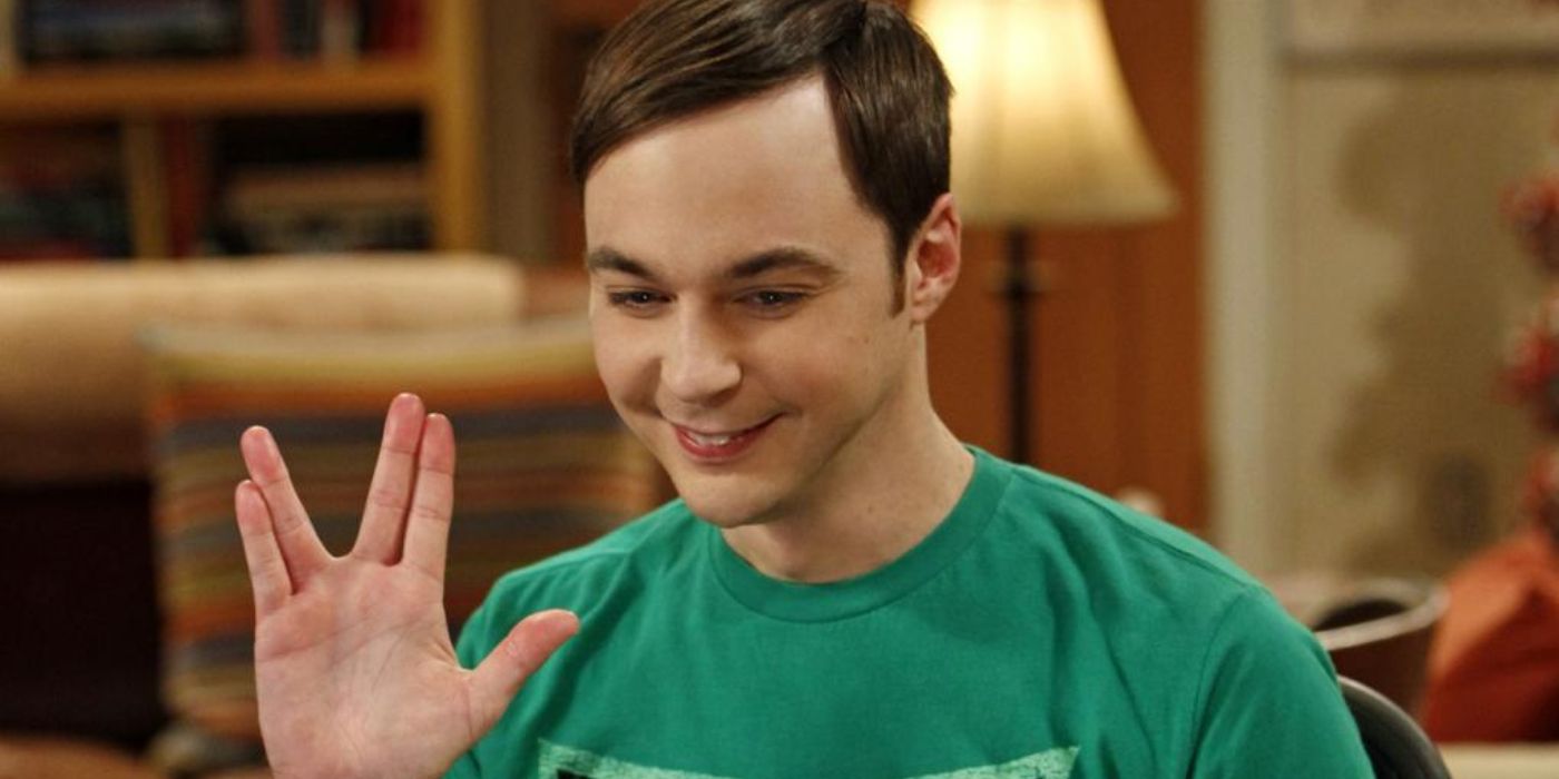 Sheldon Cooper does the Vulcan salute in The Big Bang Theory