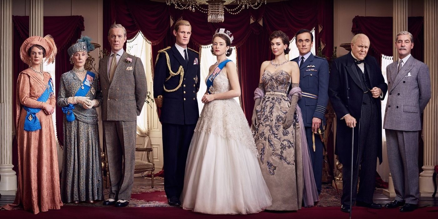 An image of a promotional still depicting the cast from Season 1 of The Crown