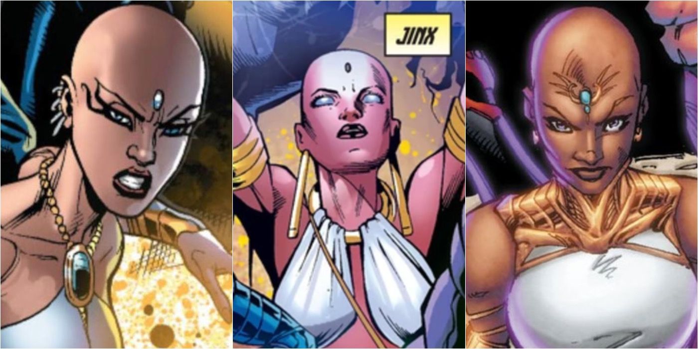 three panels of jinx from the fearsome five in teen titans comics