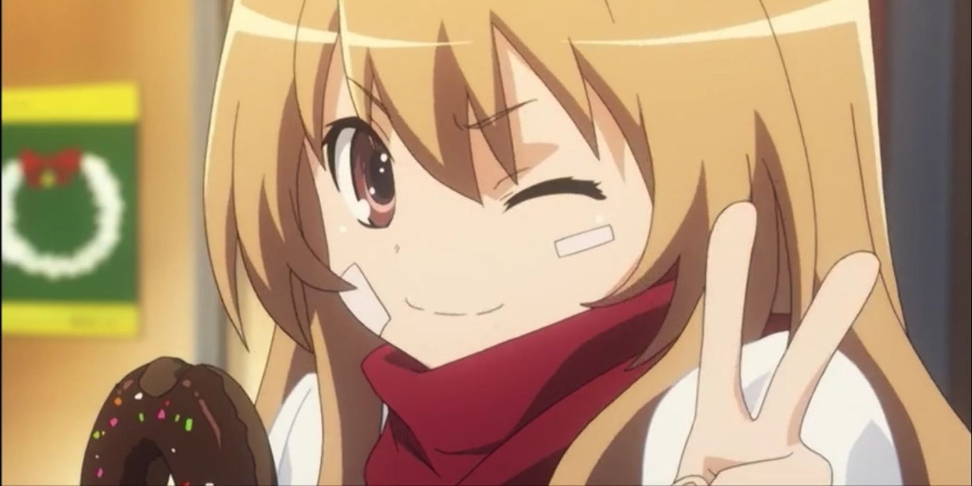 Taiga Aisaka smiles and winks in Toradora!