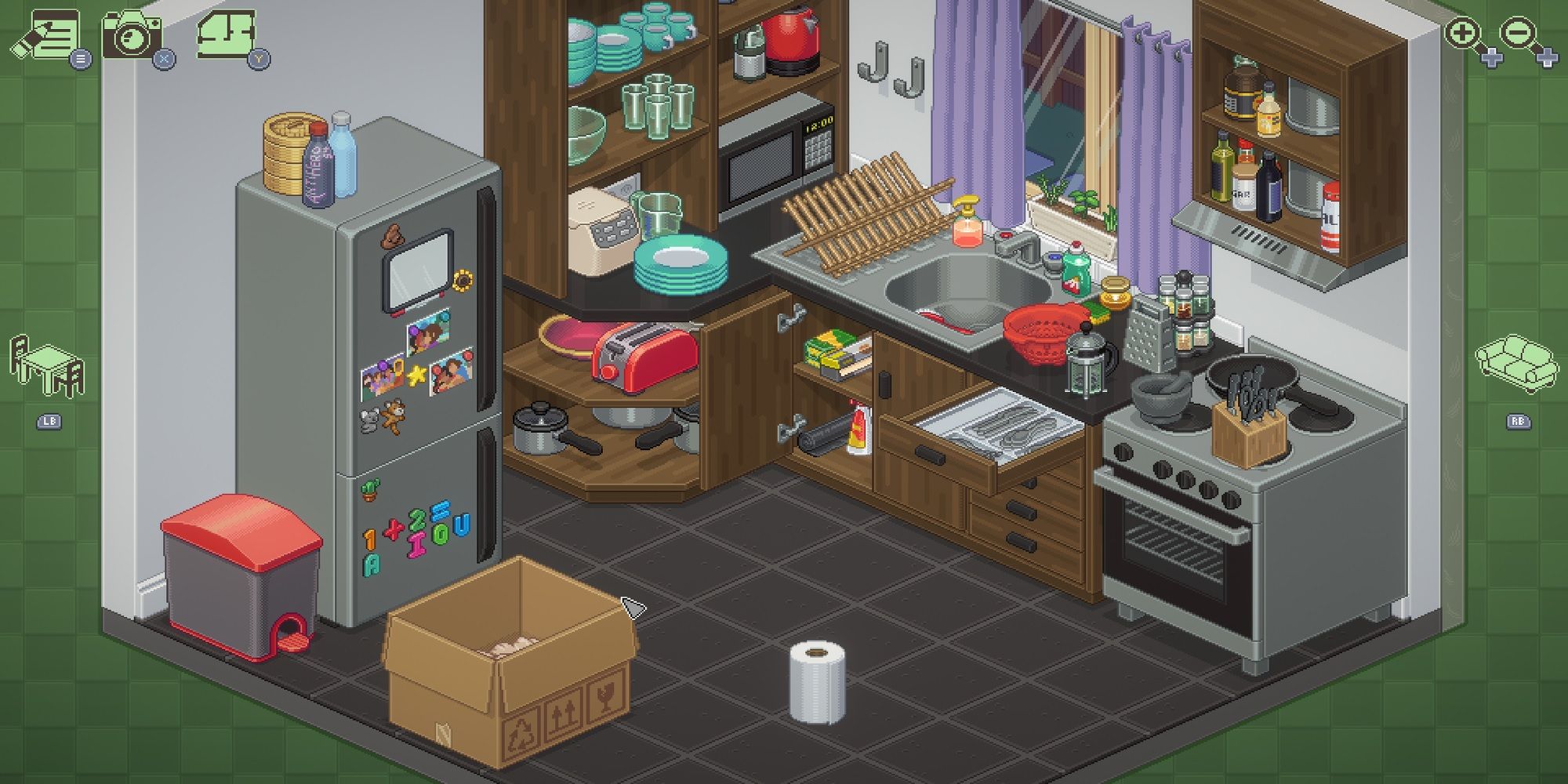 A kitchen from the game Unpacking.