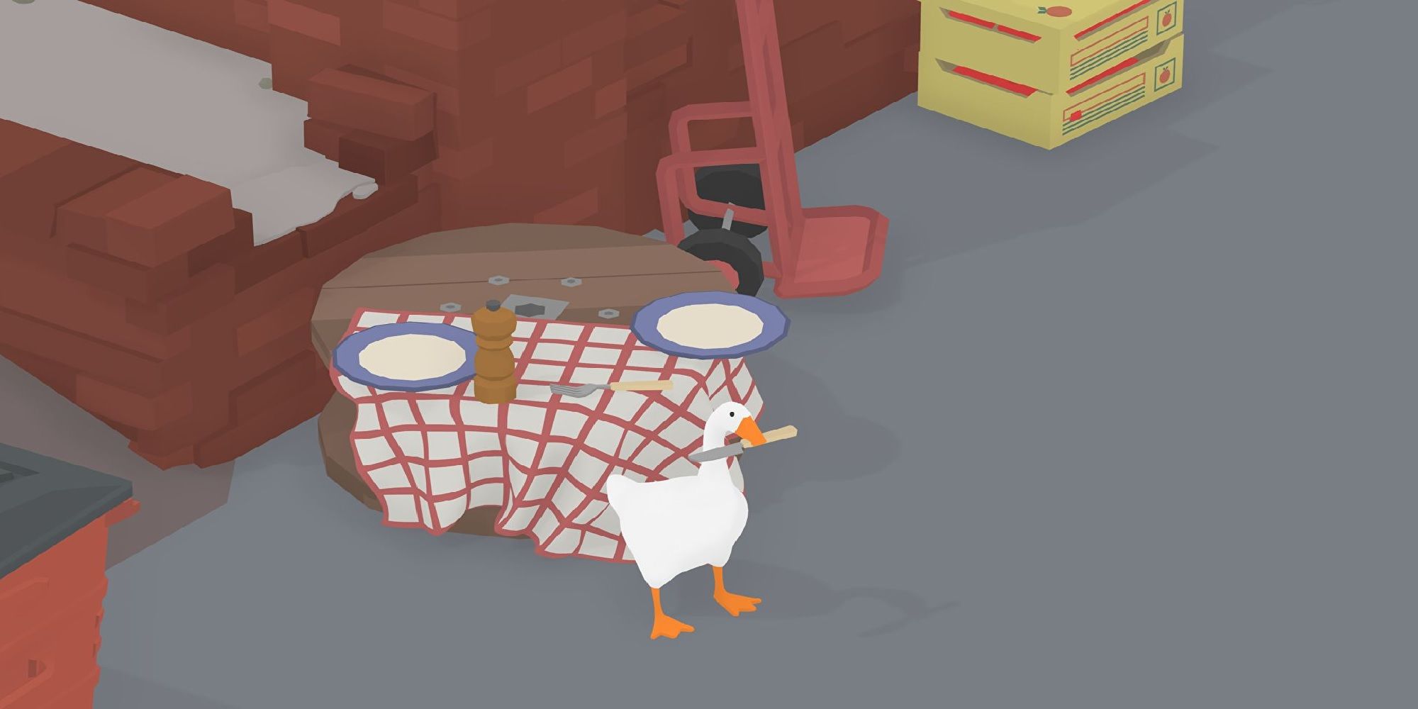 A still of the goose from Untitled Goose Game.