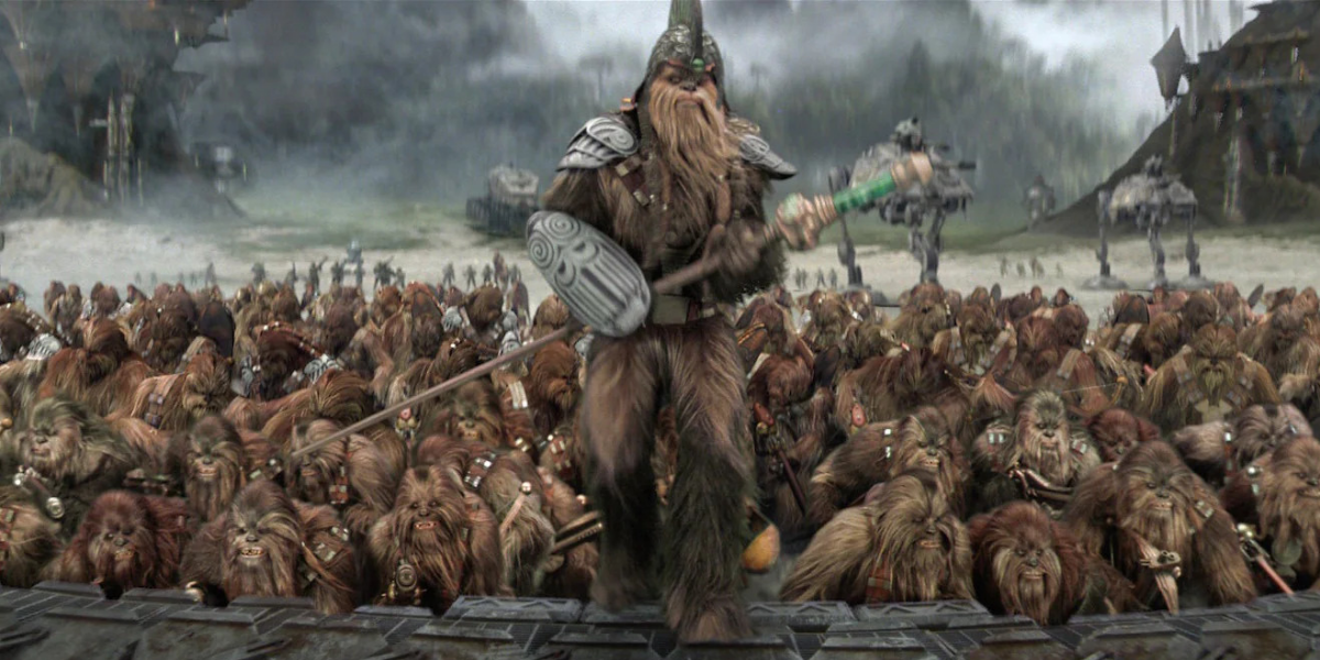 Wookiees preparing for battle on Kashyyyk in Star Wars: Revenge of the Sith.