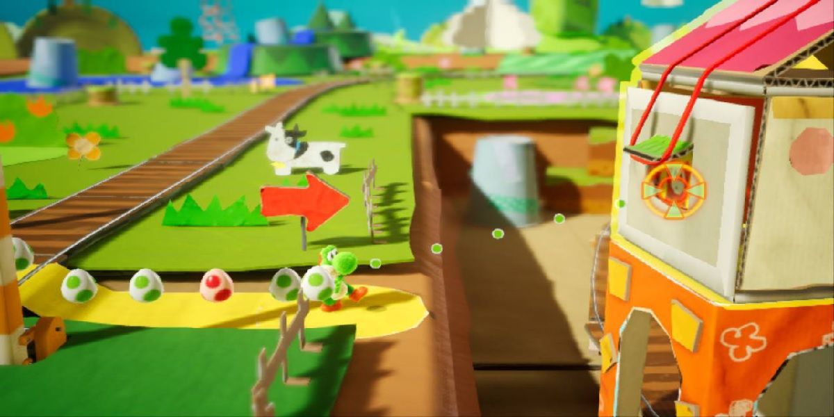 A still from Yoshi's Crafted World.