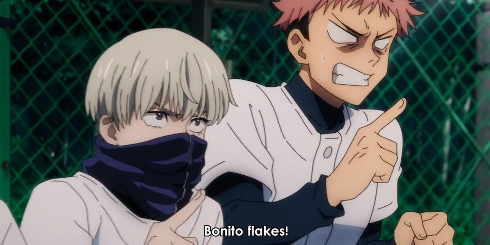 Toge & Yuji call out an unfair play during the baseball game in Jujutsu Kaisen.