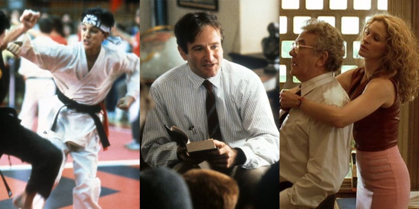 10 Movies That Inspire Us To Learn Featued Image: The Karate Kid (1984), Dead Poets Society, and Erin Brokovich