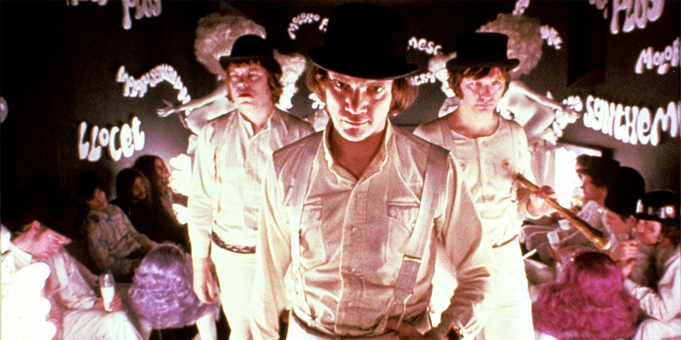 Alex and his droogs in the club in A Clockwork Orange.