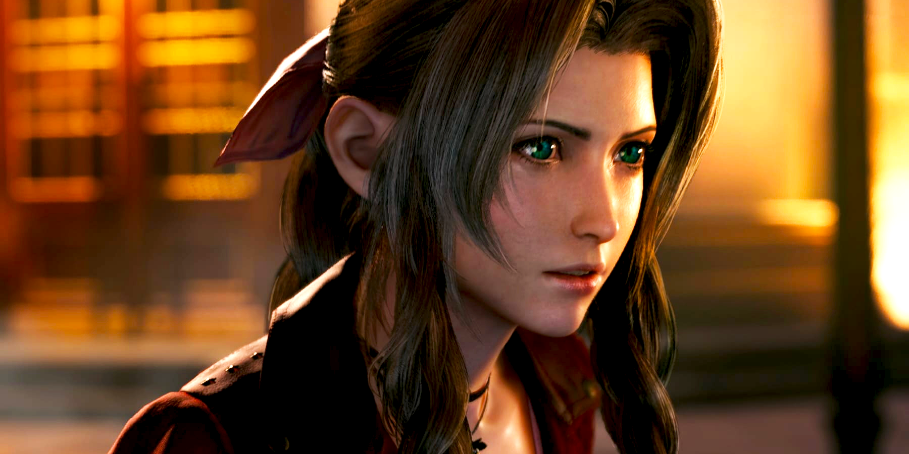Aerith Gainsborough close-up in Final Fantasy 7 Remake