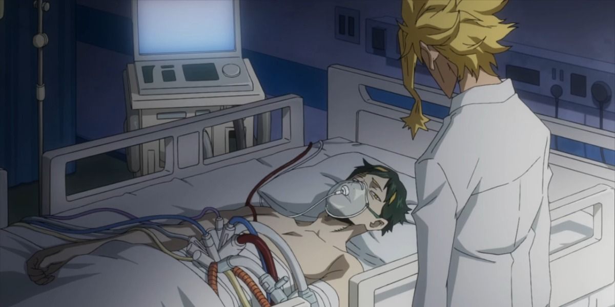 All Might se despede de Sir Nighteye no hospital em My Hero Academia.