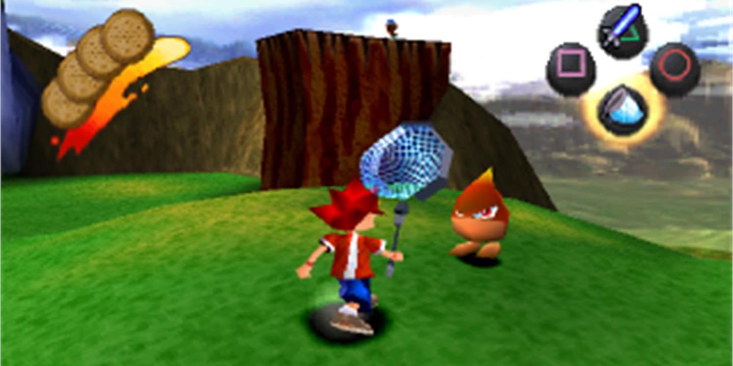 Spike facing off against an enemy in Ape Escape