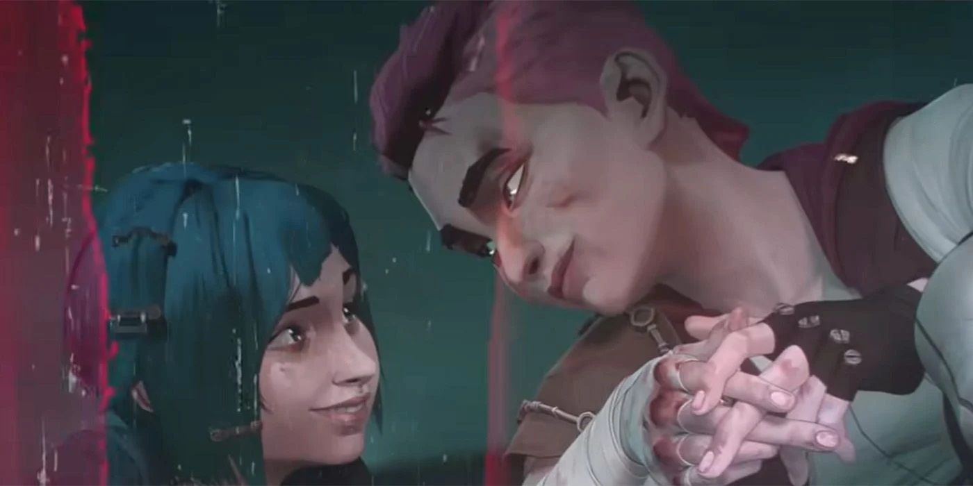 Powder and Vi stare lovingly at each other in Arcane.