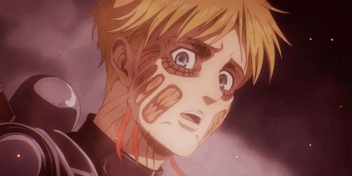Attack on Titan: Armin in Season 4 with his Titan scars on his face. 
