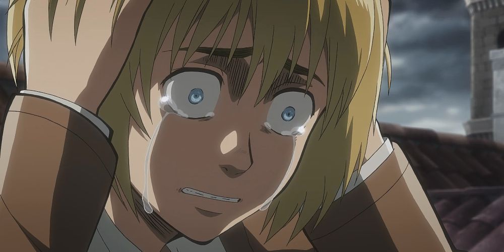 Armin crying in Attack on Titan