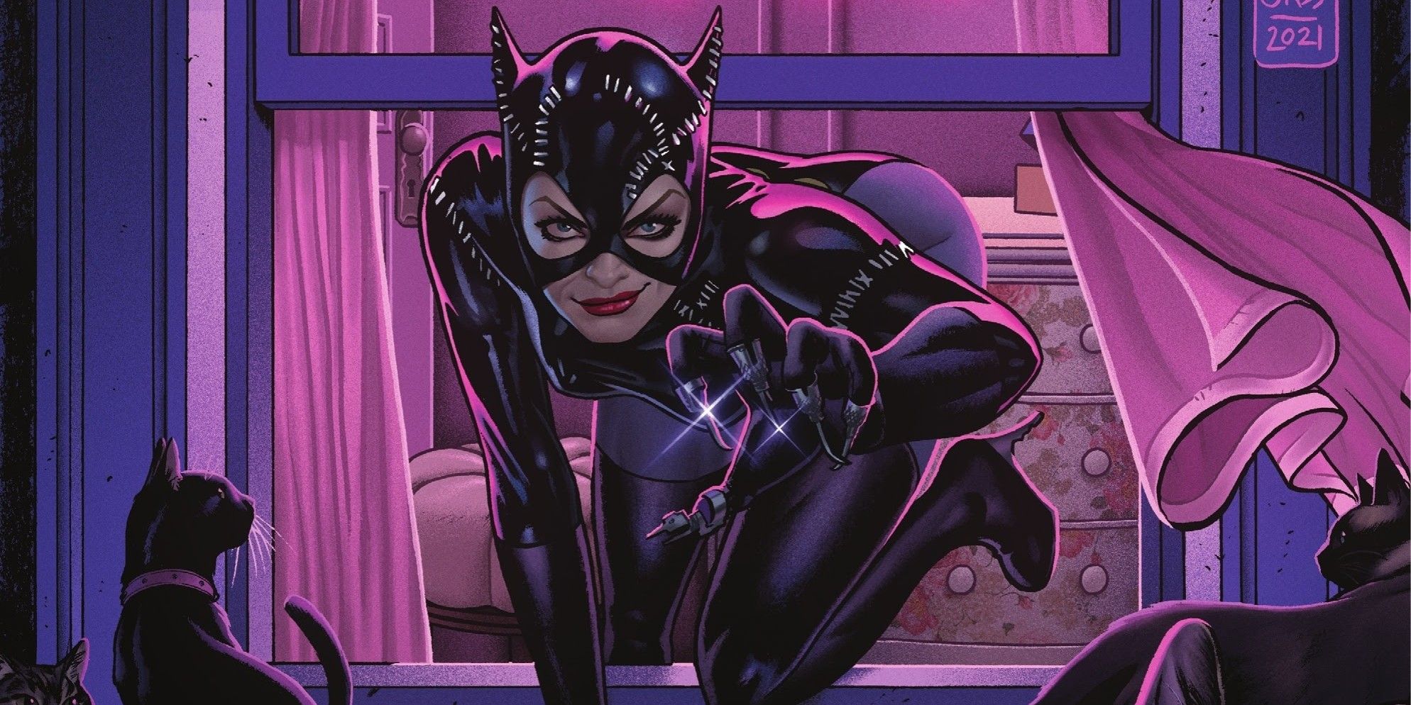 Catwoman leaves her apartment from the Batman 89 comic