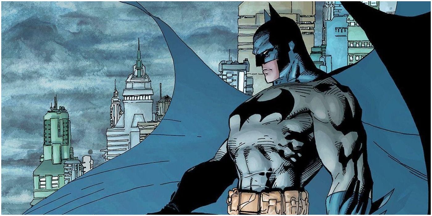 An image of Batman Art by Jim Lee, depicting Batman overlooking Gotham City