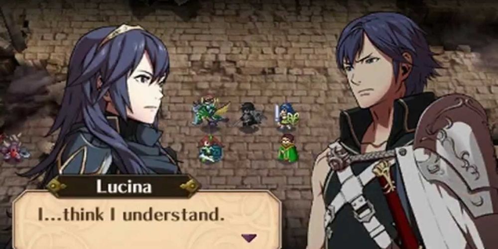 Chrom and Lucina support conversation in Fire Emblem: Awakening game