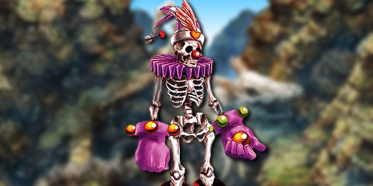 Chrono Cross' Skelly against a blurred Fossil Valley background.