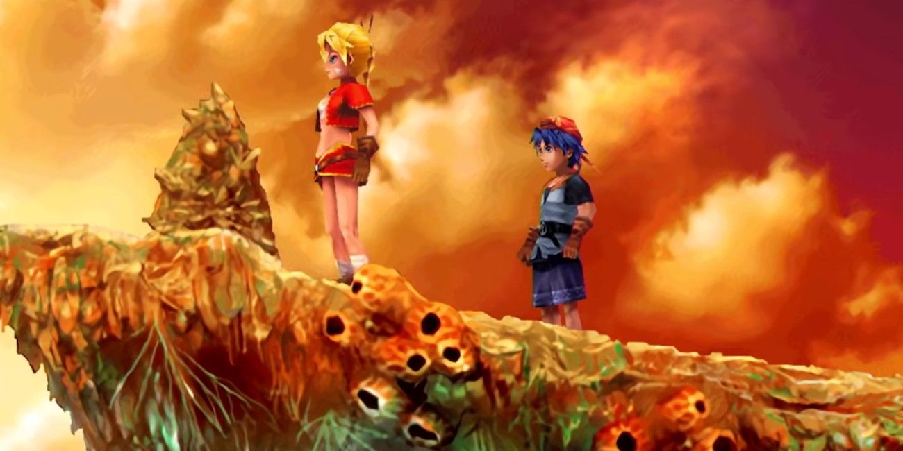 Screenshot depicting Serge and Kid at Cape Howl, as seen in Chrono Cross.