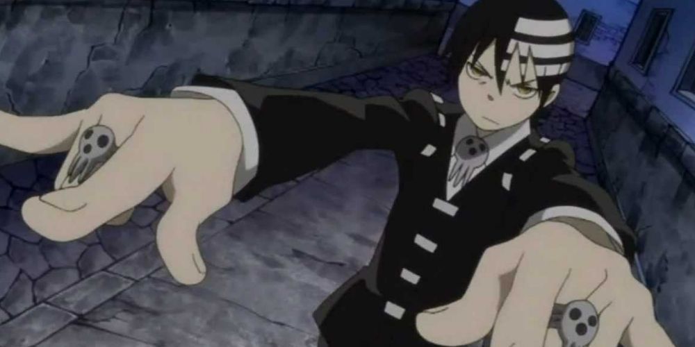 Death the Kid with both arms raised in Soul Eater