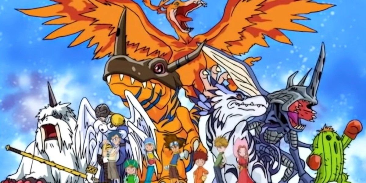 DigiDestined from Digimon Adventures stand with the Digimon.
