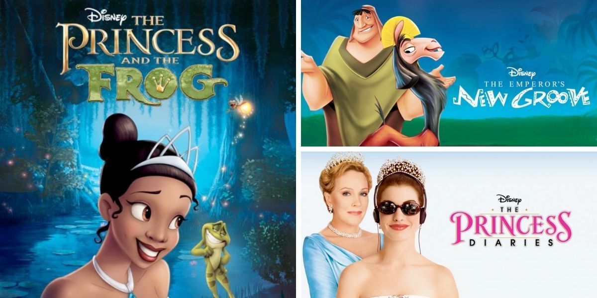 Images feature visuals from The Princess and the Frog, The Emperor's New Groove, and The Princess Diaries