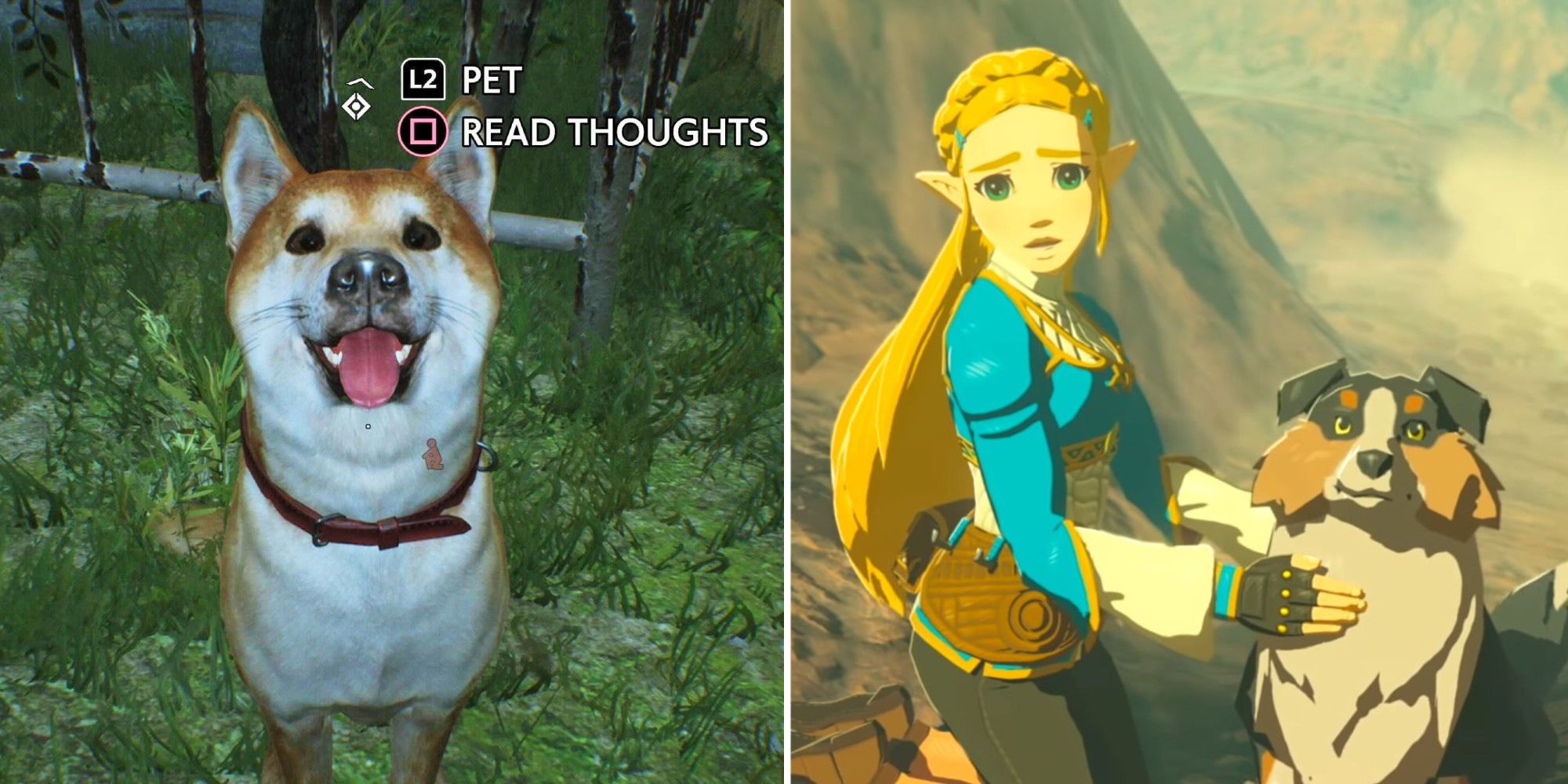 Shiba Inu from Ghostwire Tokyo as well as Zelda with a dog from Breath of the Wild