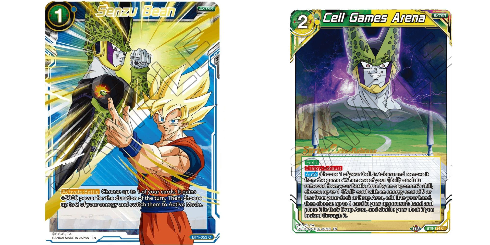 Senzu Bean and Cell Games Arena Extra cards in Dragon Ball Super Card Game.