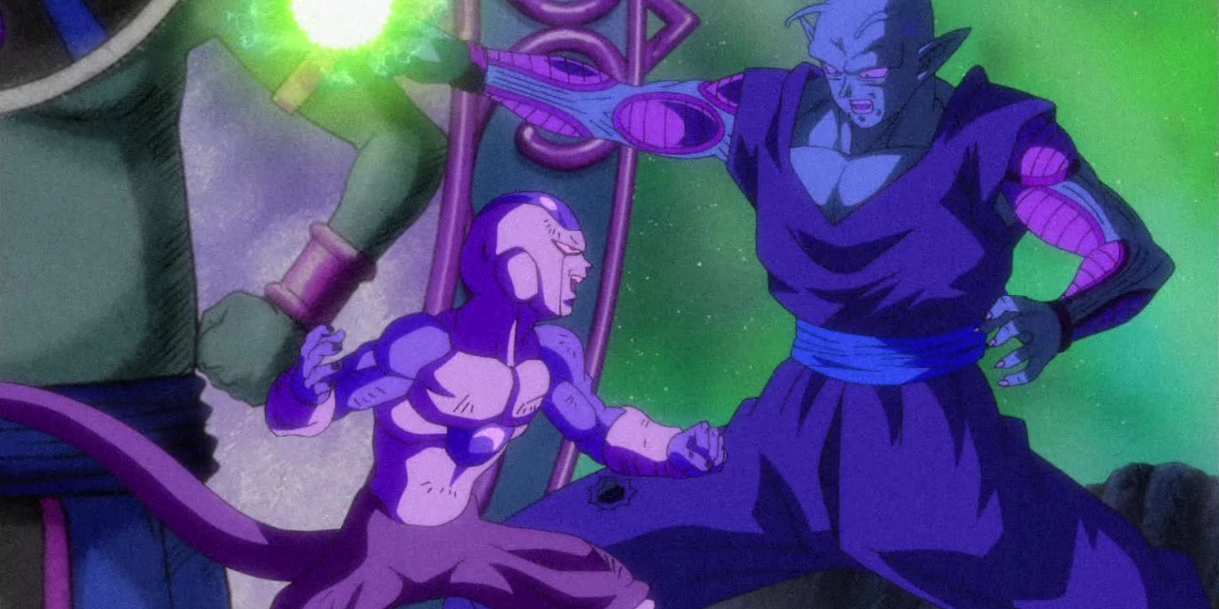 Piccolo e Frost lutam entre si no Torneio de Destruidores em Dragon Ball Super.