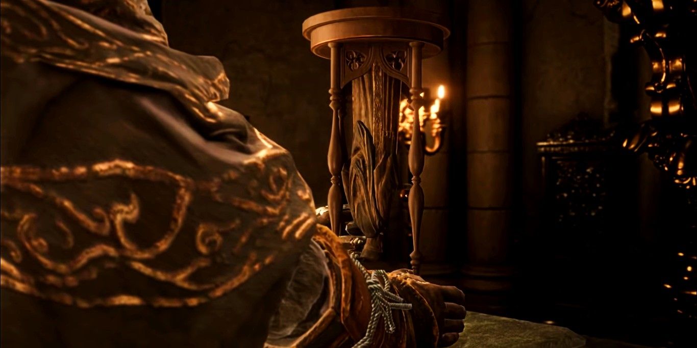 Screenshot depicting a Tarnished using Carian Inverted Statue at Carian Study Hall, as seen in Elden Ring.