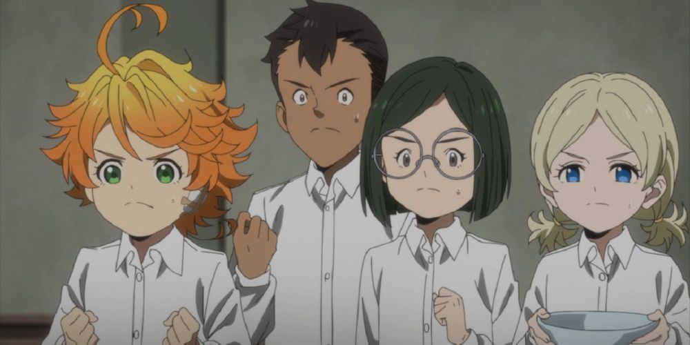 Emma, Gilda, and Don look determined in The Promised Neverland.