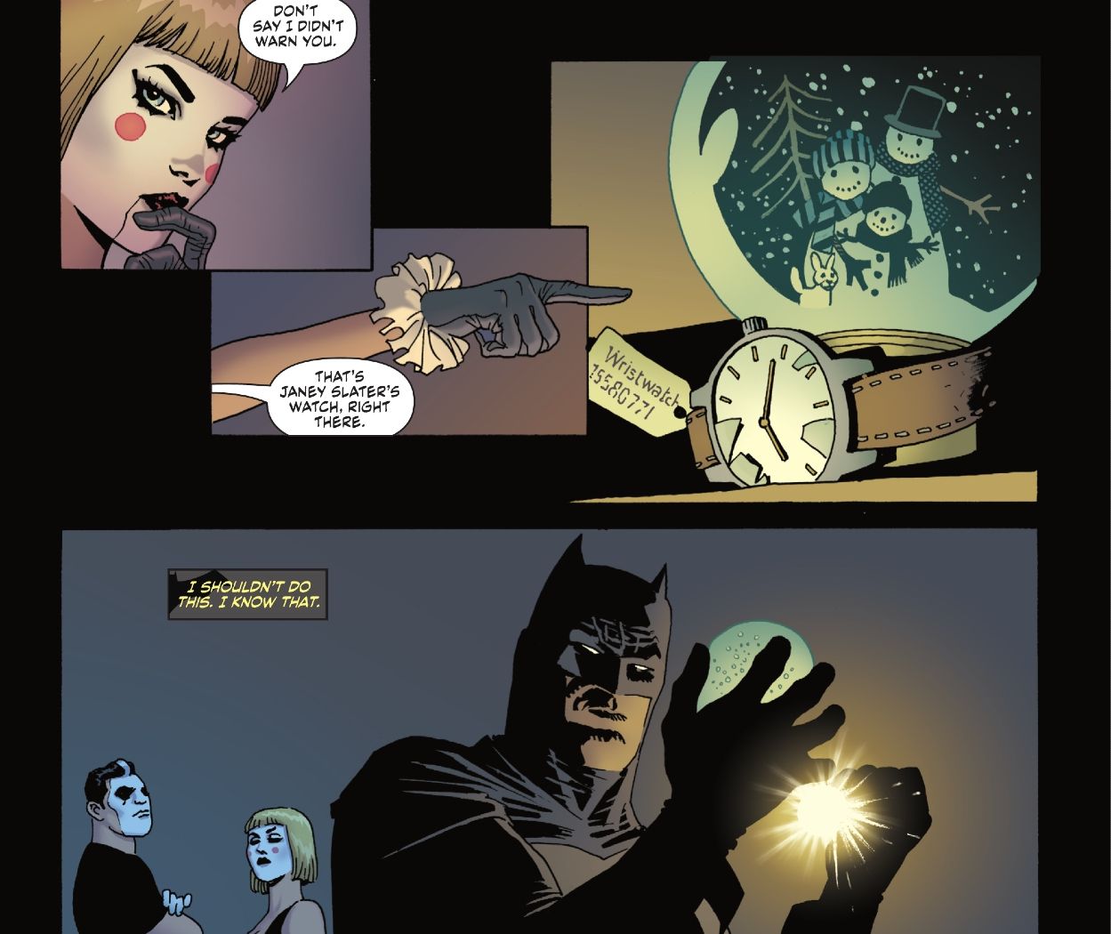 Batman retrieves Janey Slater's watch with the help of Mine and Marionette in Flashpoint Beyond #0 