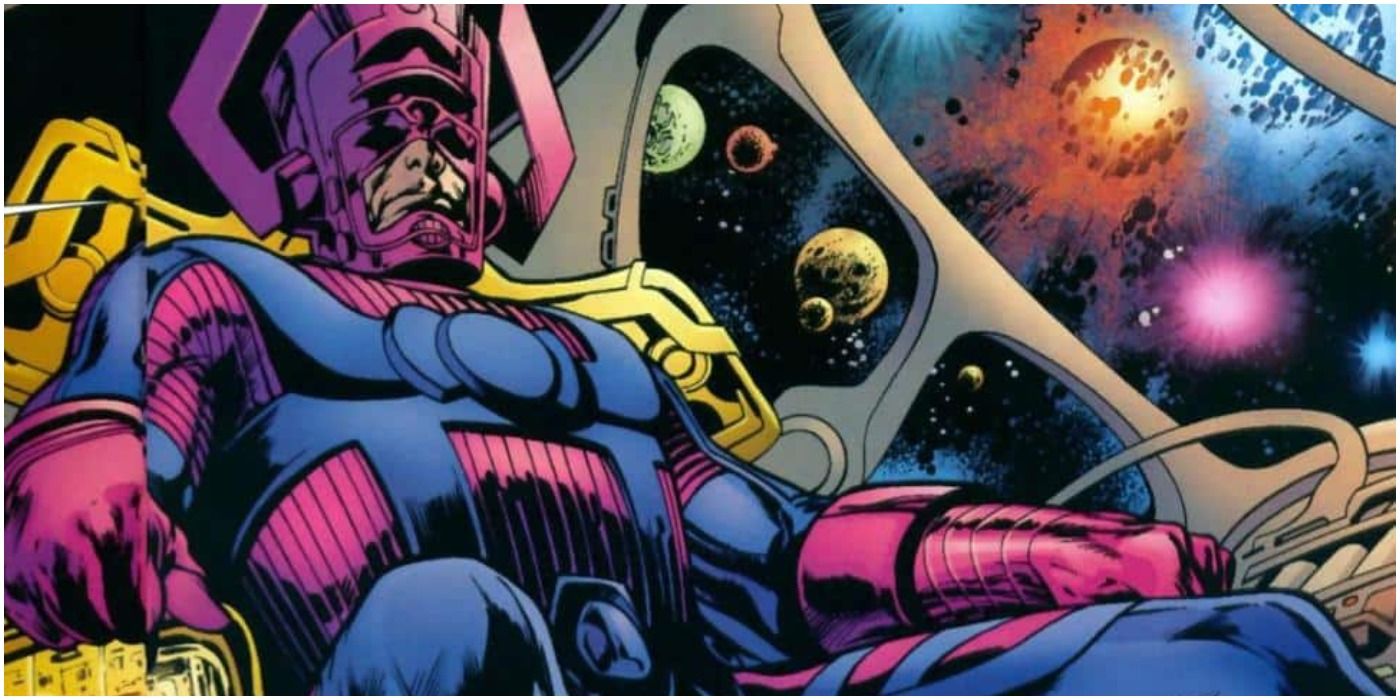 Galactus sits on his throne watching the planets in Marvel Comics