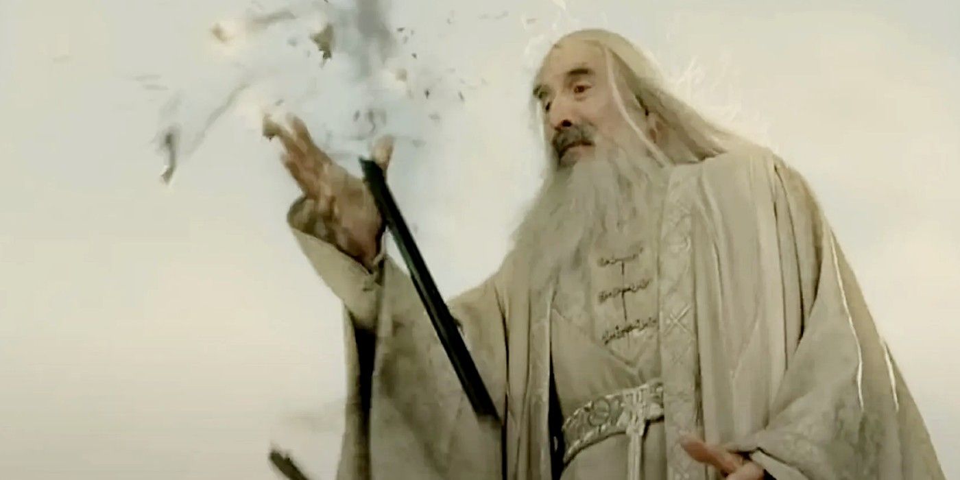 Gandalf breaks Saruman's staff in The Lord of the Rings