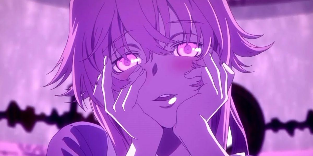 Gasai Yuno from Future Diary with her trademark yandere facial expression