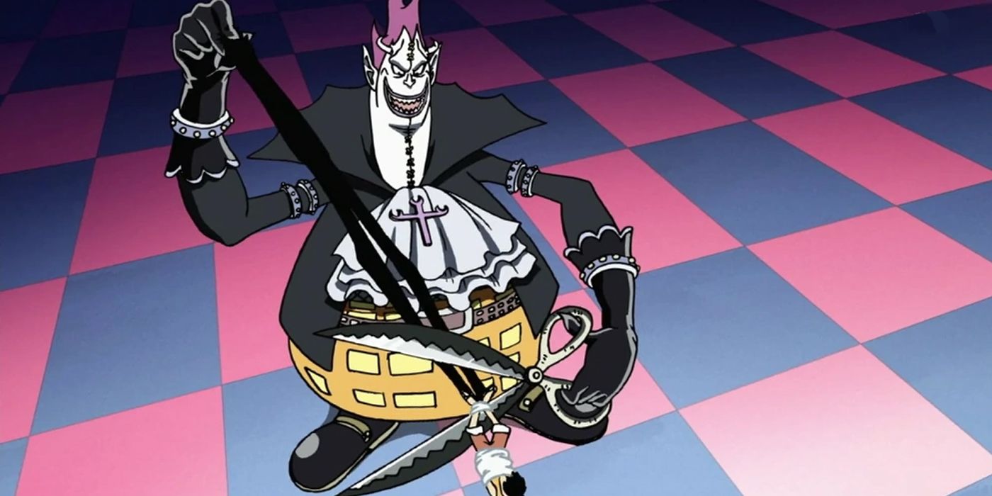 Gecko Moria cutting and stealing Luffy's shadow in One Piece.