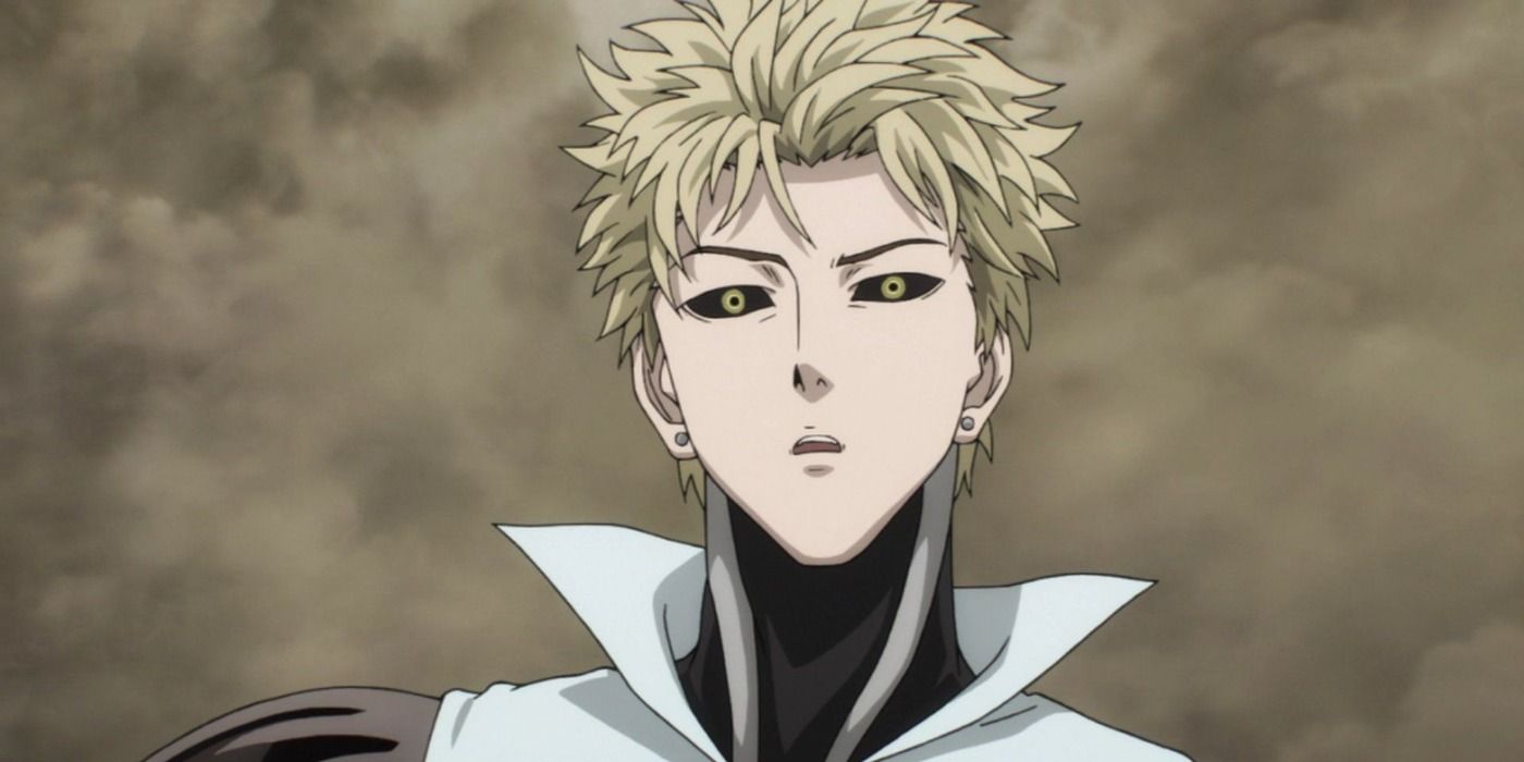 genos is getting his hair blown back during a fight