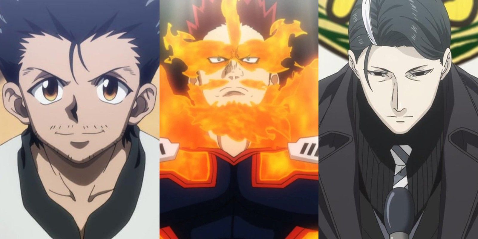 Ging, Endeavor, and Azami from Hunter x Hunter, My Hero Academia, and Food Wars