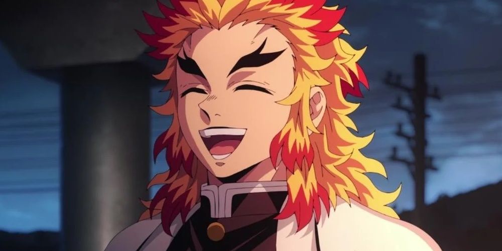 Rengoku The Fire Hashira smiling in Demon Slayer.