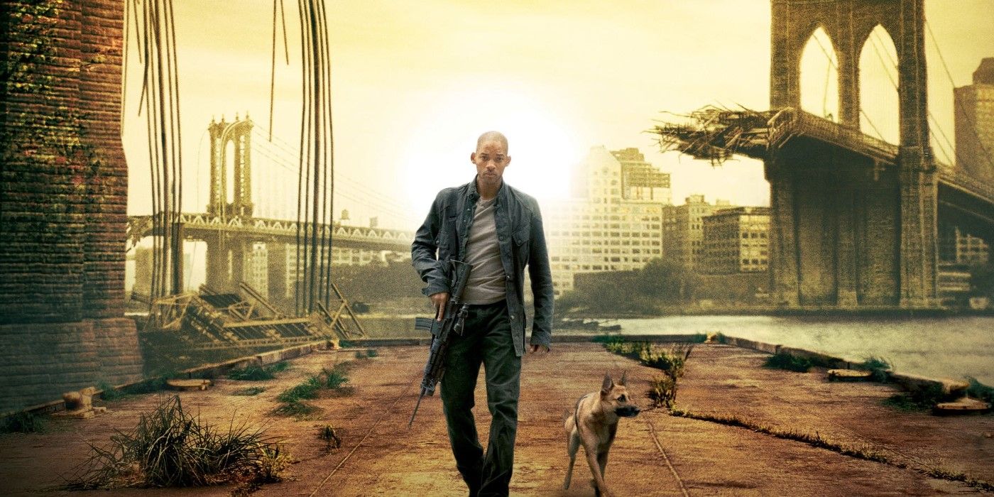 Robert and his dog explore the aftermath of a destroyed world in I Am Legend.